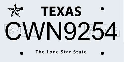 CWN9254 Texas License Plate