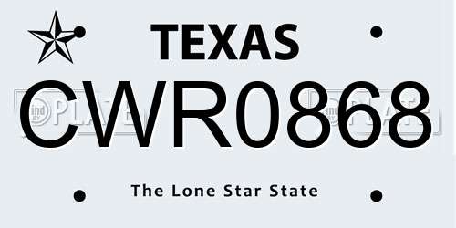 CWR0868 Texas License Plate