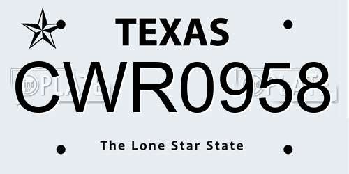 CWR0958 Texas License Plate