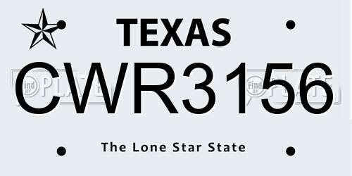 CWR3156 Texas License Plate