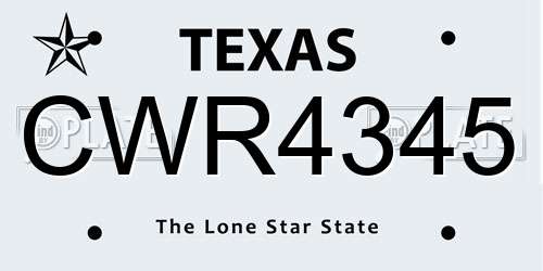 CWR4345 Texas License Plate