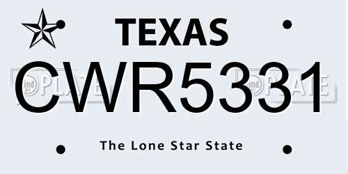 CWR5331 Texas License Plate