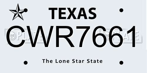 CWR7661 Texas License Plate