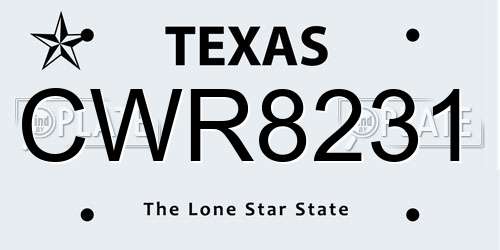 CWR8231 Texas License Plate