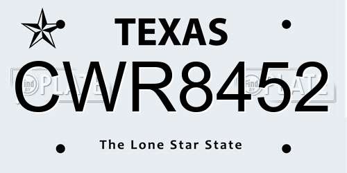 CWR8452 Texas License Plate