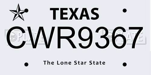CWR9367 Texas License Plate