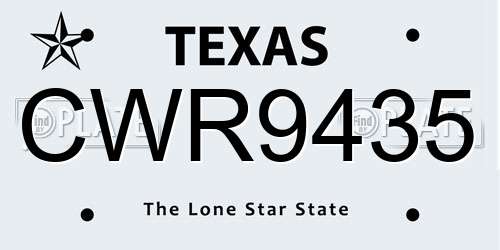 CWR9435 Texas License Plate