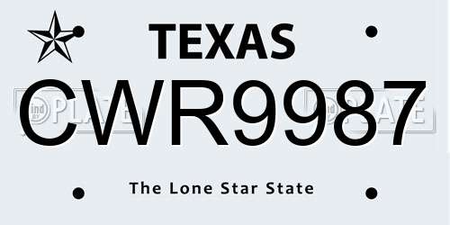 CWR9987 Texas License Plate