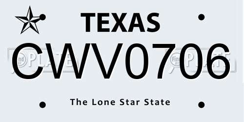 CWV0706 Texas License Plate