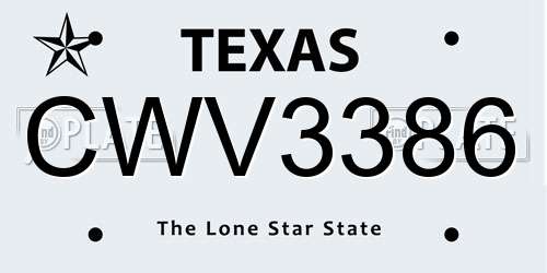 CWV3386 Texas License Plate