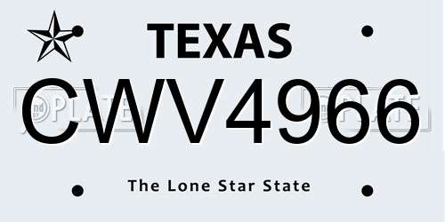 CWV4966 Texas License Plate