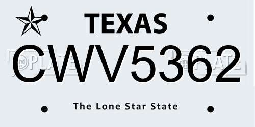CWV5362 Texas License Plate