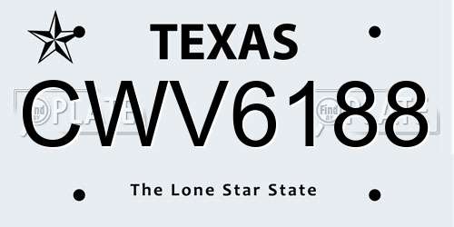 CWV6188 Texas License Plate