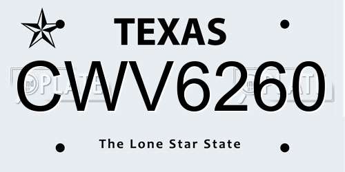 CWV6260 Texas License Plate