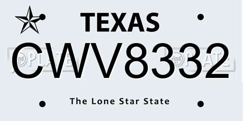 CWV8332 Texas License Plate