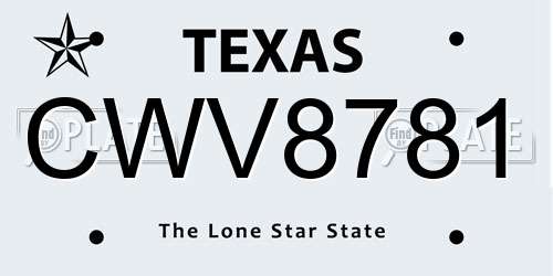 CWV8781 Texas License Plate