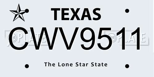 CWV9511 Texas License Plate