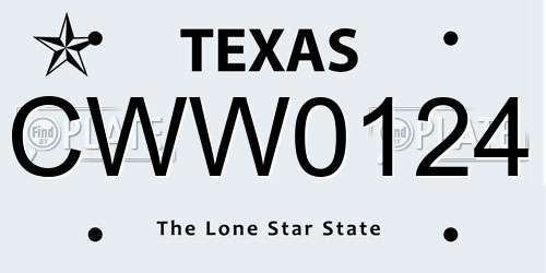 CWW0124 Texas License Plate