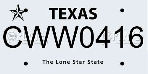 CWW0416 Texas License Plate