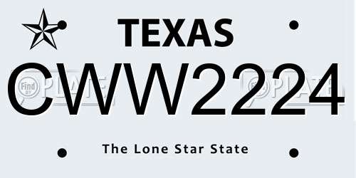 CWW2224 Texas License Plate