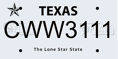 CWW3111 Texas License Plate