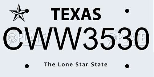 CWW3530 Texas License Plate