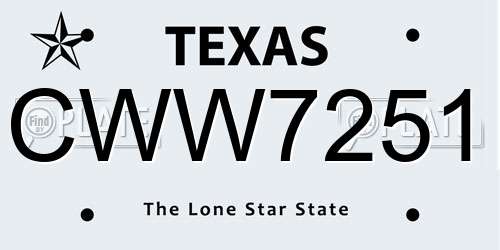 CWW7251 Texas License Plate