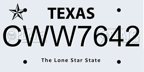 CWW7642 Texas License Plate