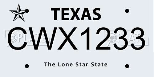 CWX1233 Texas License Plate