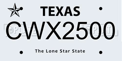 CWX2500 Texas License Plate