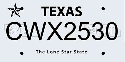 CWX2530 Texas License Plate