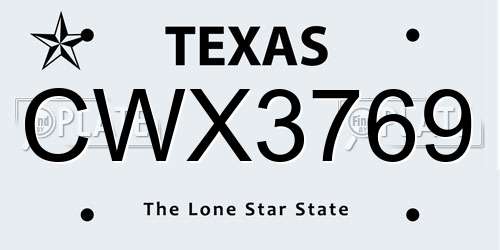 CWX3769 Texas License Plate