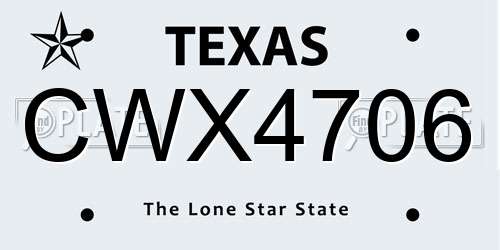 CWX4706 Texas License Plate