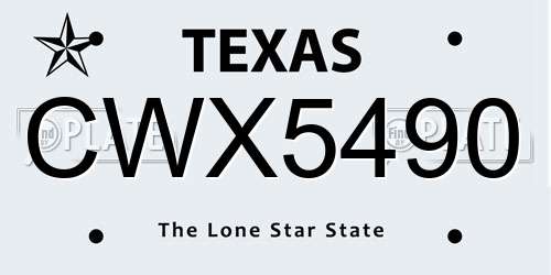CWX5490 Texas License Plate