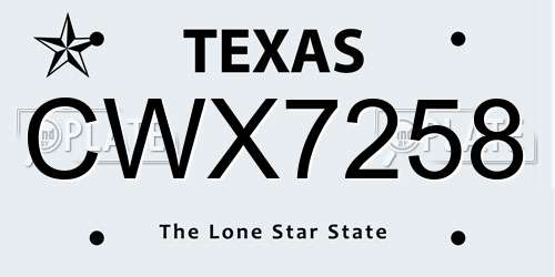 CWX7258 Texas License Plate