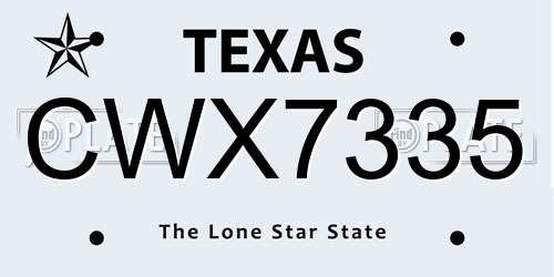 CWX7335 Texas License Plate