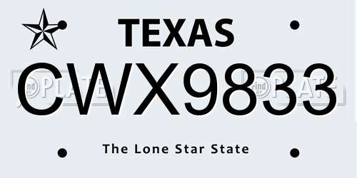 CWX9833 Texas License Plate