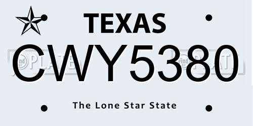 CWY5380 Texas License Plate