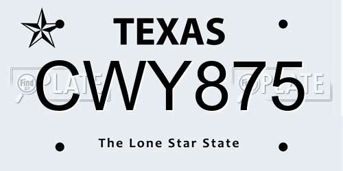 CWY875 Texas License Plate
