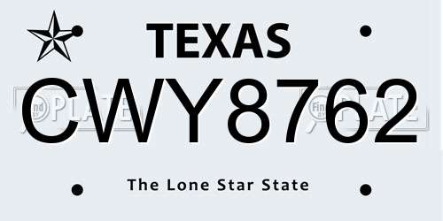 CWY8762 Texas License Plate