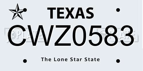 CWZ0583 Texas License Plate