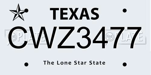 CWZ3477 Texas License Plate