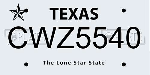CWZ5540 Texas License Plate