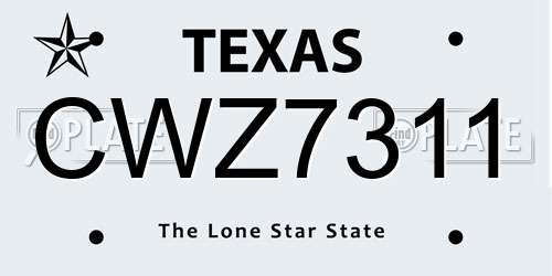 CWZ7311 Texas License Plate