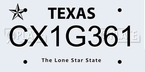 CX1G361 Texas License Plate