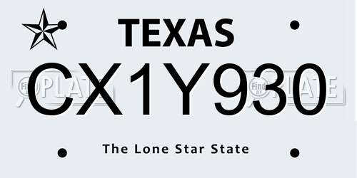 CX1Y930 Texas License Plate