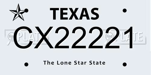 CX22221 Texas License Plate