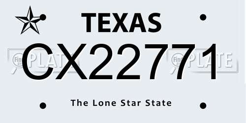 CX22771 Texas License Plate