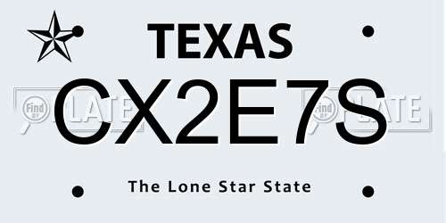 CX2E7S Texas License Plate