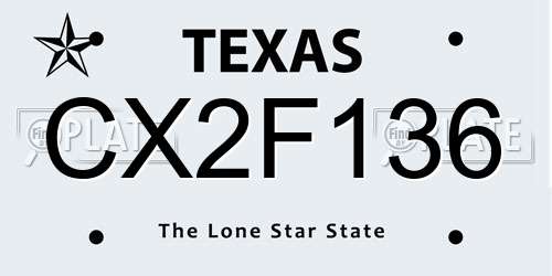 CX2F136 Texas License Plate